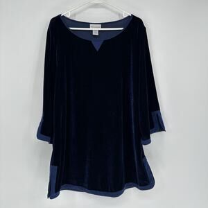 Soft Surroundings Tunic Sweater Womens Large Blue Velvet Pullover 3/4 Sleeve Top